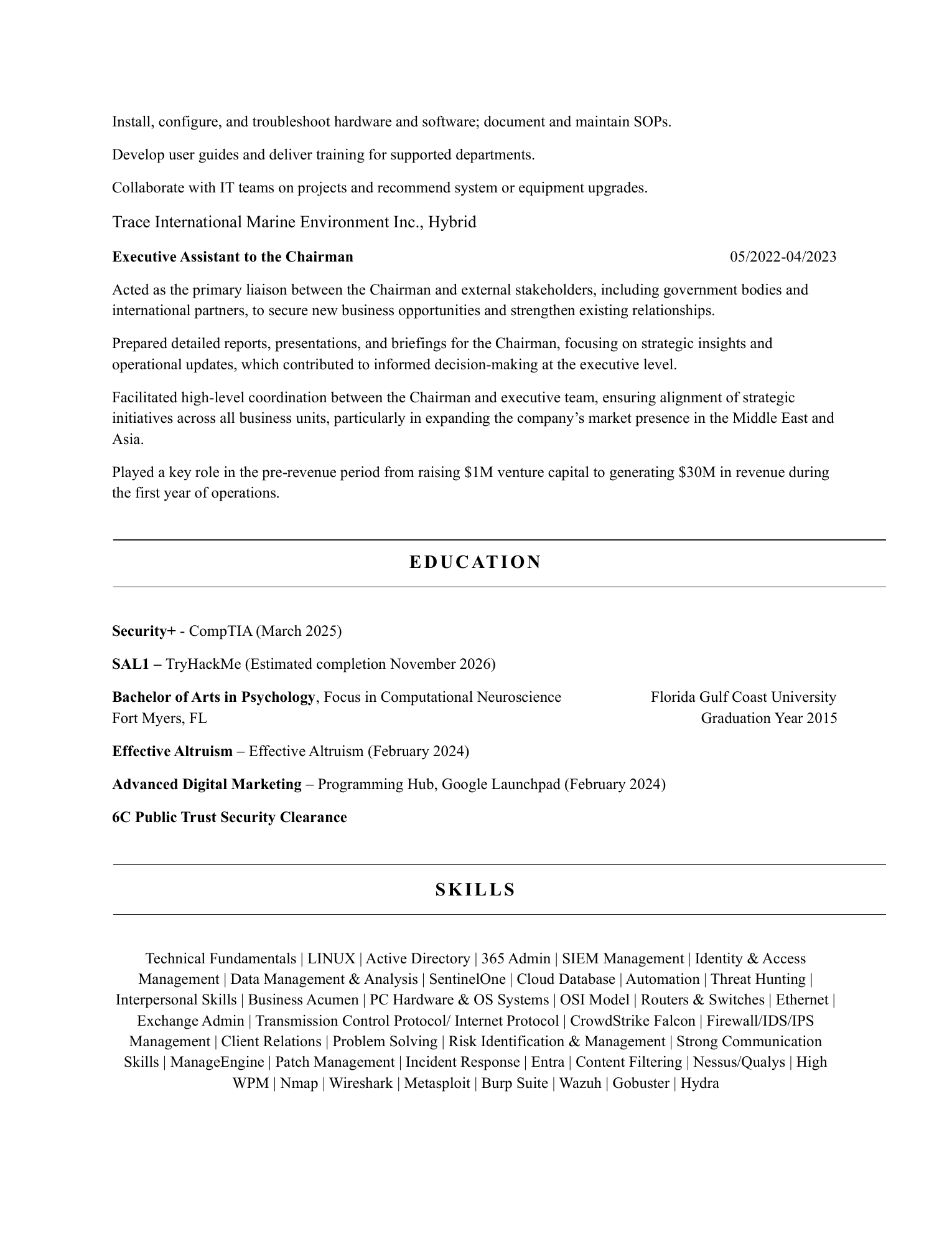 Steven Davis resume, page 2: experience continued, education, certifications and skills